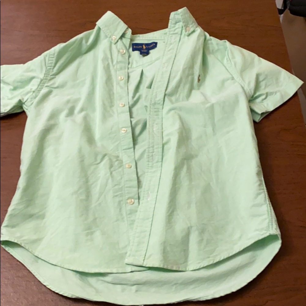Green buttoned down collared dress shirt